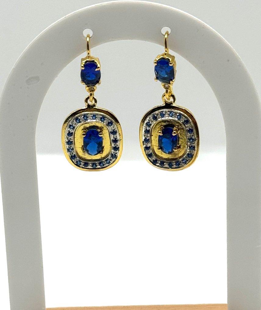 χωρίς τιμή ασφαλείας - Βραδινά σκουλαρίκια - 9 kt. Κίτρινο χρυσό, Ασημί Ζαφείρι - Ζαφείρι - Diamanti #2.1