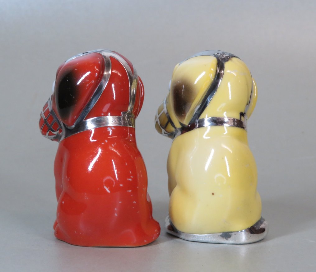 Peper & zout, 2 hondjes met muilkorf - Recipiente per sale, pepe o zucchero semolato - .1000 argento #4.3