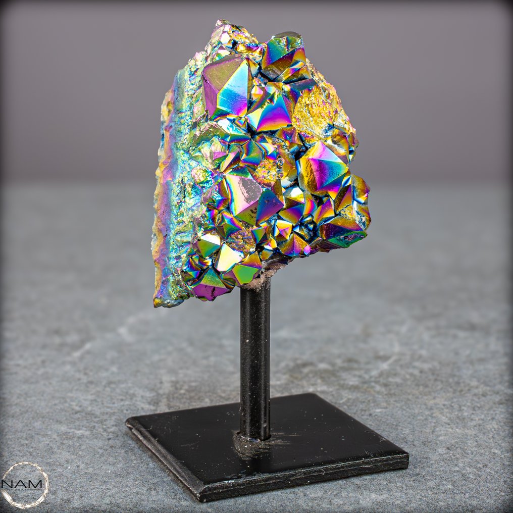 Unique aura amethyst druze on stand Shimmering magic in crystal form- 196.68 g #1.0