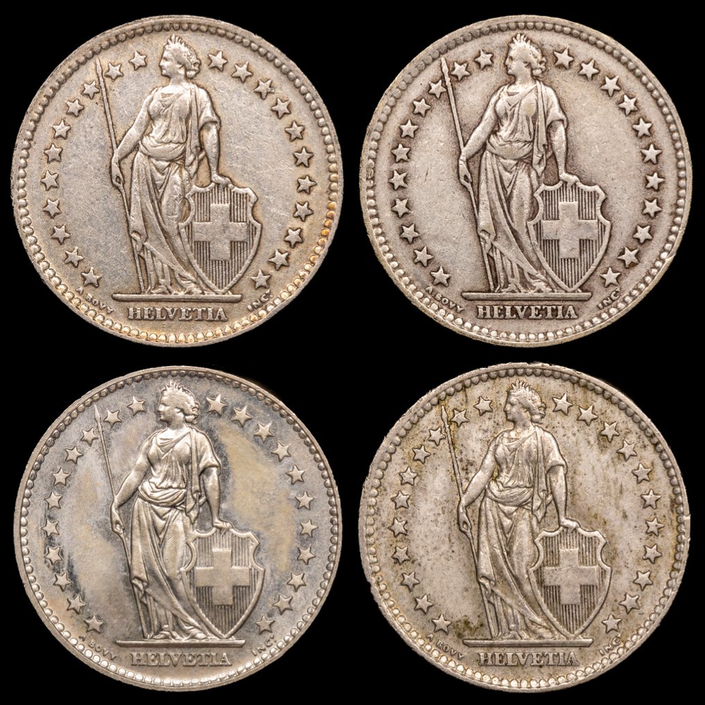 Ελβετία. 2 Francos 1943-1965 / 4 monedas (χωρίς τιμή ασφαλείας) #1.0