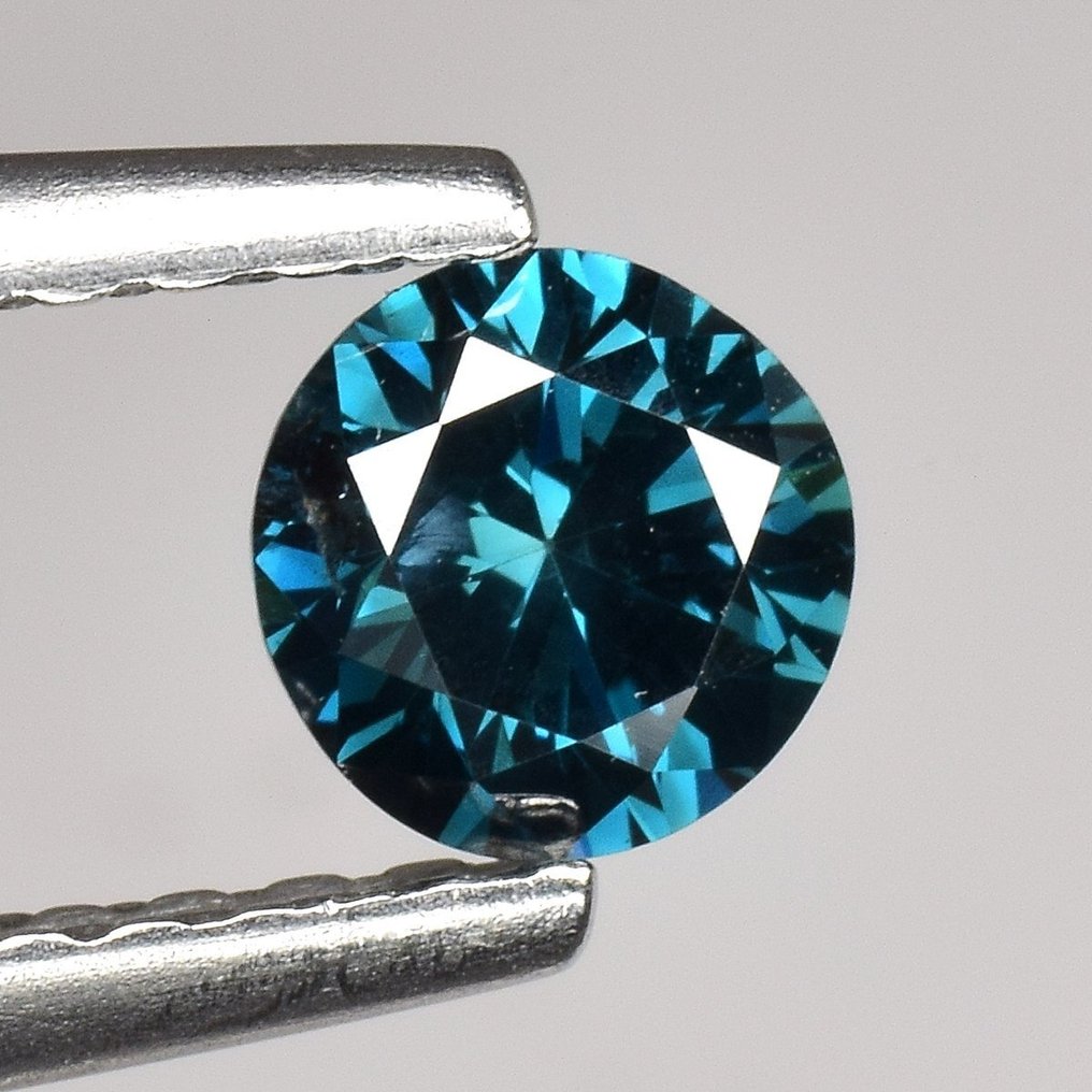 1 pcs 鑽石  (經顏色處理)  - 0.32 ct - 圓形 - Fancy deep 淡綠色 藍色 - SI2 - Gem Report Antwerp (GRA) #3.2