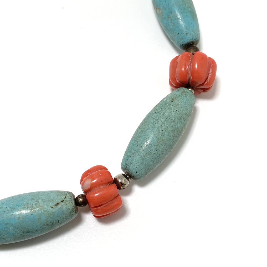 丝绸之路,中亚的 青金石、珊瑚、珍珠和水晶 项链珠子护符 - 52 cm #2.1