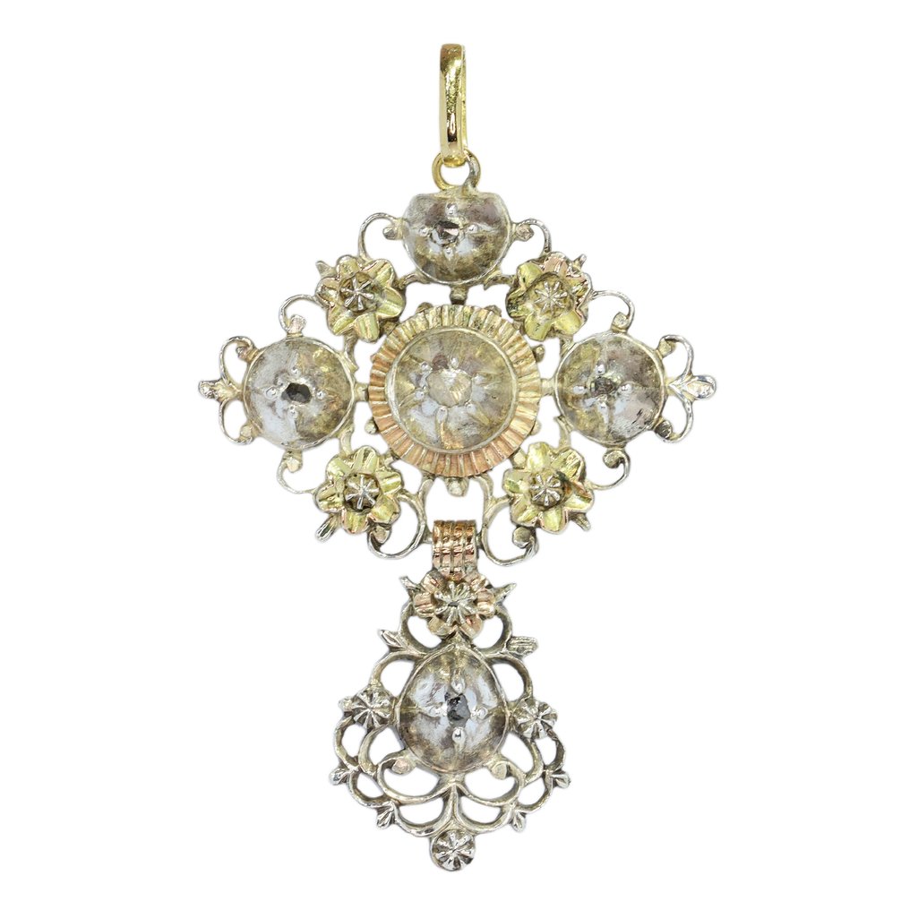 χωρίς τιμή ασφαλείας - Κρεμαστό κόσμημα - 18 καράτια Κίτρινο χρυσό - Διαμάντι - Cross, αντίκα 1850 #1.0