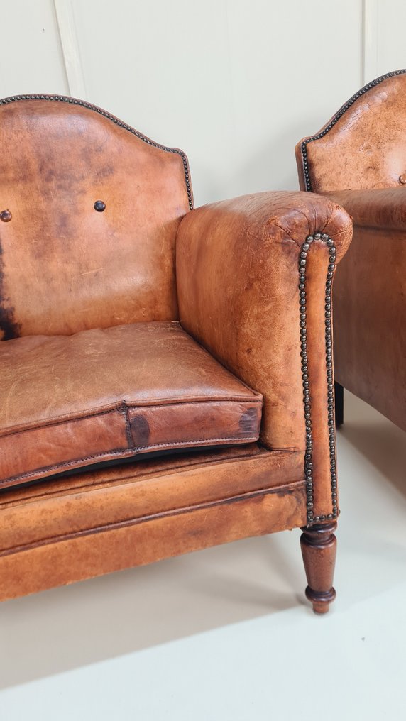 Pair of high end English leather chairs - 扶手椅子 (2) - 羊皮 - 2 张俱乐部椅 #3.2