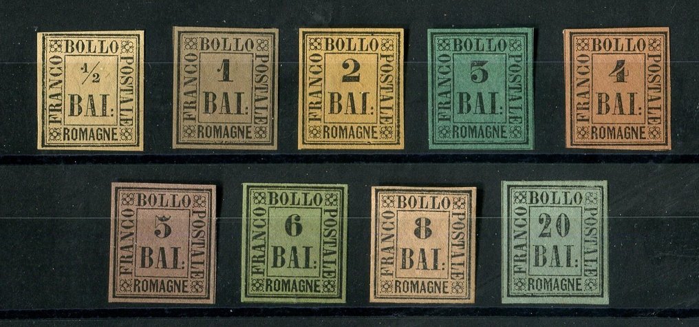 Antikke italienske stater - Romagne 1859 - Romagne, Midlertidig regjering. Den komplette serien, flerfirma og sertifisert. - Sassone 1-9. #1.0