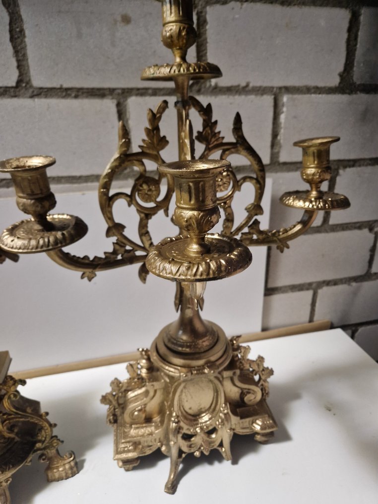 時鐘及擺設套組  (3) -  古董 青銅色, 黃銅, 大理石 - 1850-1900 #3.2