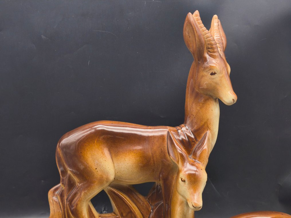 Saint Clement - Ch. Lemenceau - Statue, Antilopes - 43 cm - Earthenware - 1930 #1.0