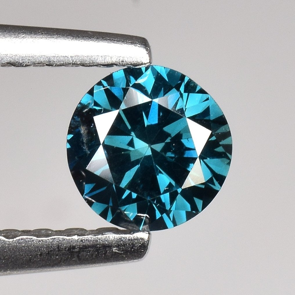 1 pcs 鑽石  (經顏色處理)  - 0.32 ct - 圓形 - Fancy deep 淡綠色 藍色 - SI2 - Gem Report Antwerp (GRA) #4.3
