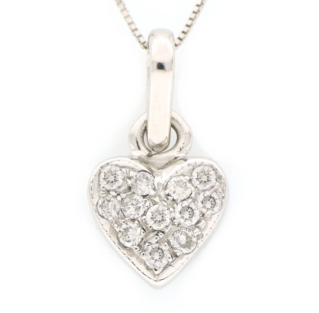 Sem preço de reserva - Colar com pingente - 18 K Ouro branco - 0.12ct. tw. Diamante (Natural) #1.0