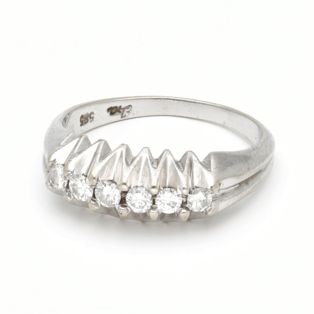 戒指 - 14K包金 白金 钻石 (天然) #1.0