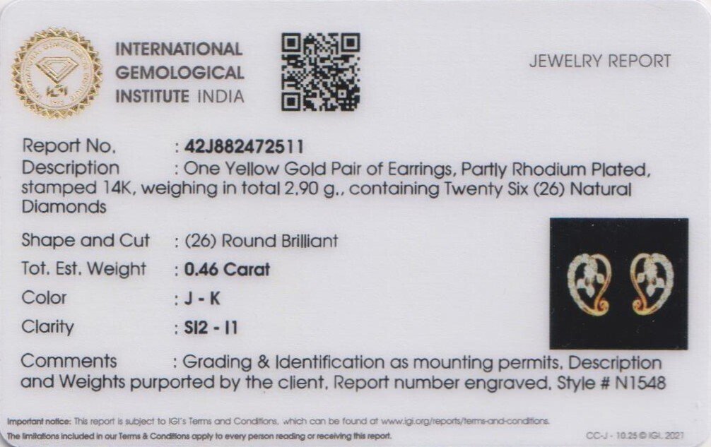 χωρίς τιμή ασφαλείας - Καρφωτά σκουλαρίκια - 14 καράτια Κίτρινο χρυσό - 0.46ct. tw. Διαμάντι (Φυσικό) - Χρυσά Διαμαντένια Σκουλαρίκια #2.1