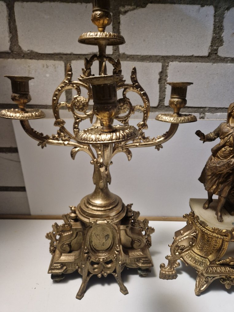 時鐘及擺設套組  (3) -  古董 青銅色, 黃銅, 大理石 - 1850-1900 #1.0