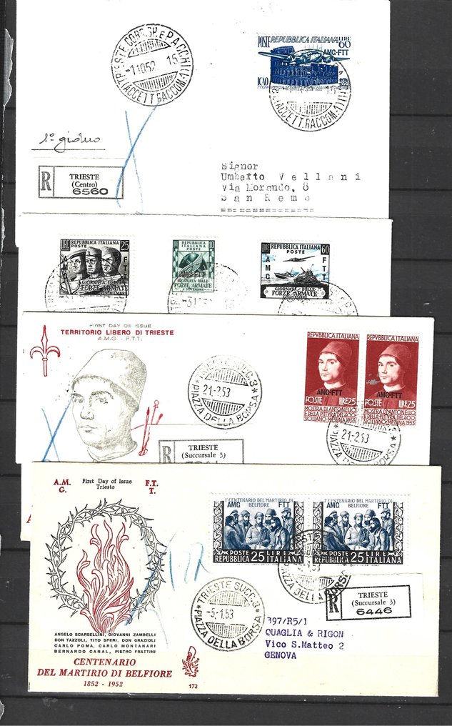 的里雅斯特 - A区 1949/1953 - 30个FDC信封，的里雅斯特，目录价值1800欧元 #2.1