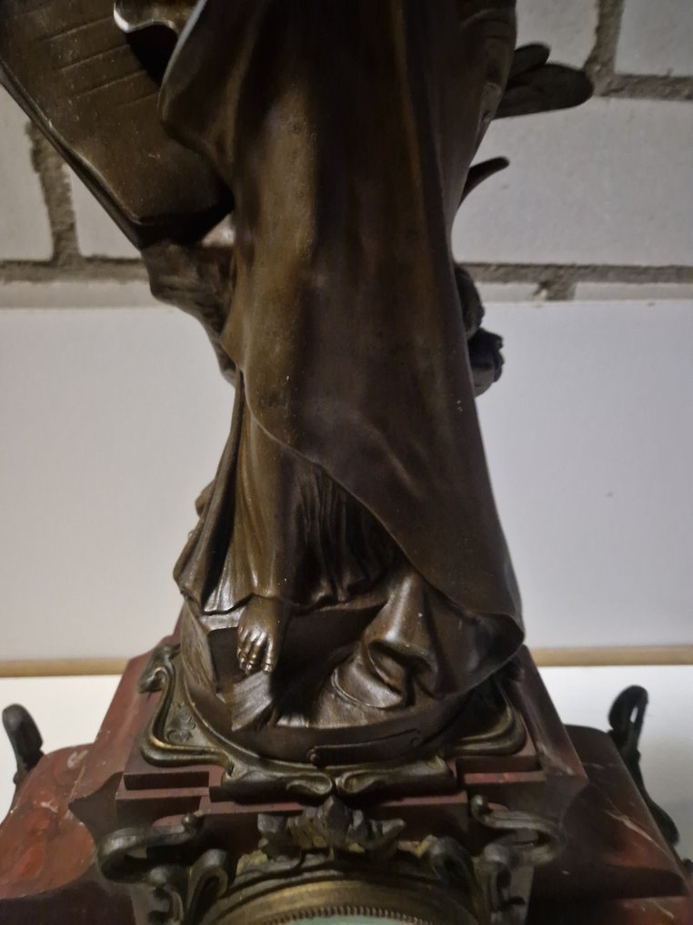 人物壁炉架台钟 -  古董 黄铜, 大理石, 粗锌 - 1900-1910 #4.3