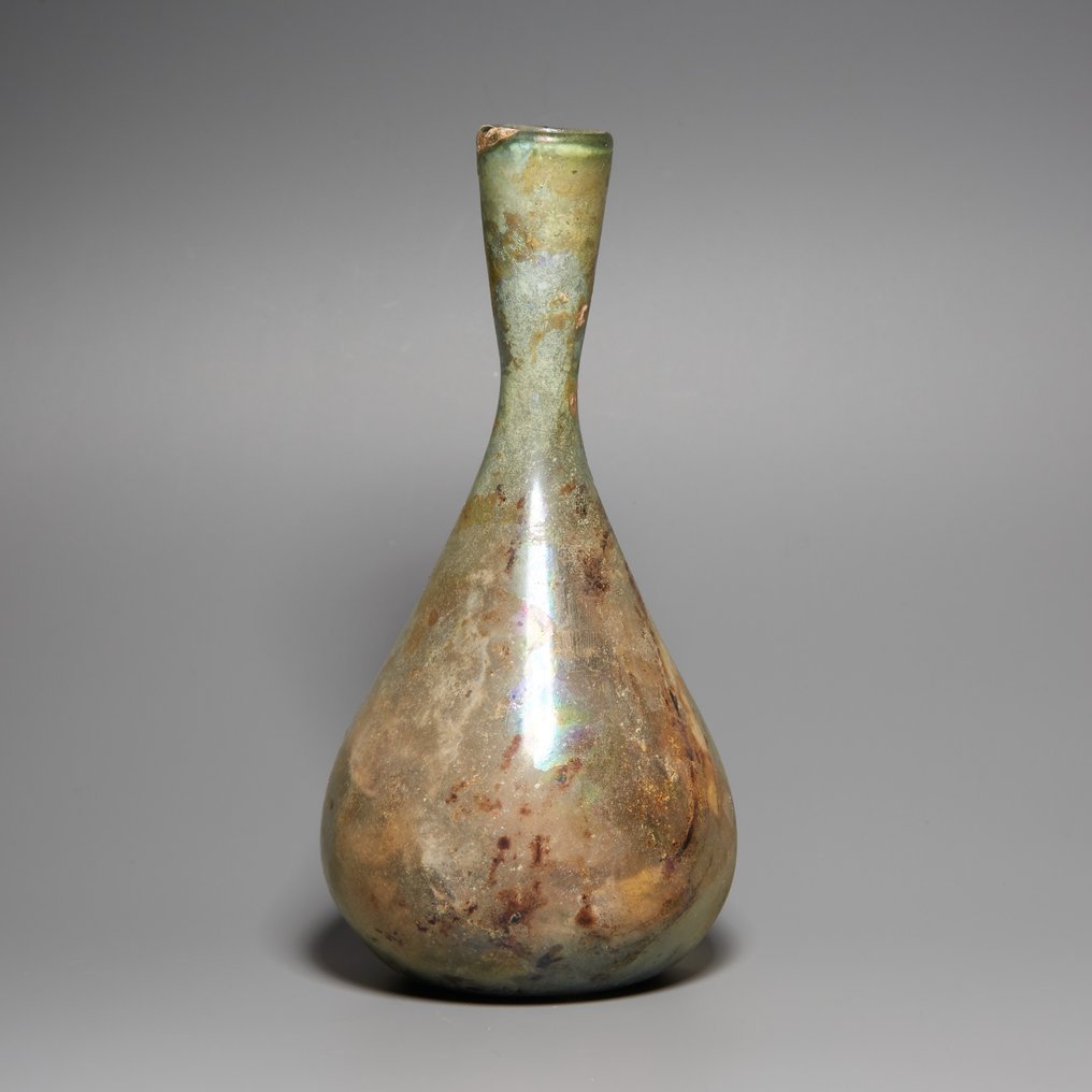 Ancient Roman Glass Flask. 3rd century AD. 15.5 cm height. #3.2