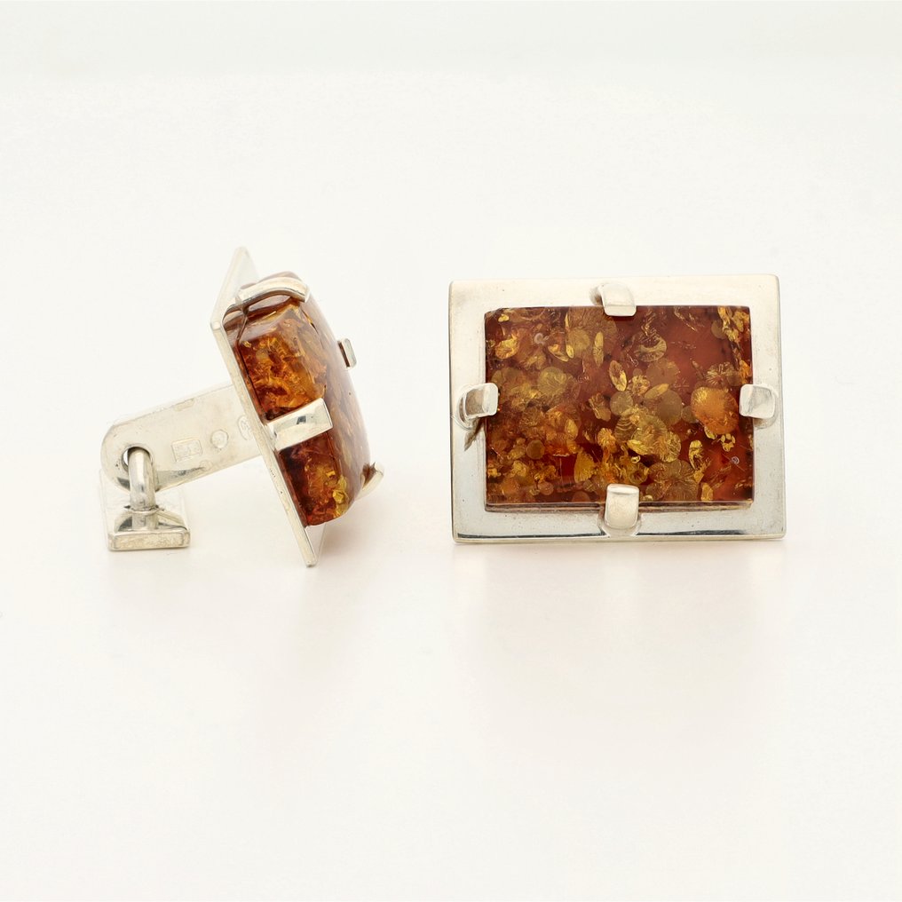 No Reserve Price - Cufflinks Silver - amber #4.3