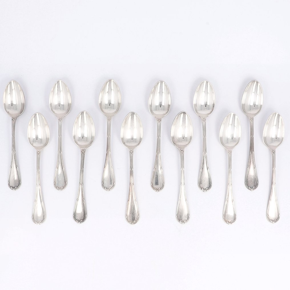 Christofle, (grote) koffielepels - model Rubans - Kaffeske (12) - Forsølvet #1.0
