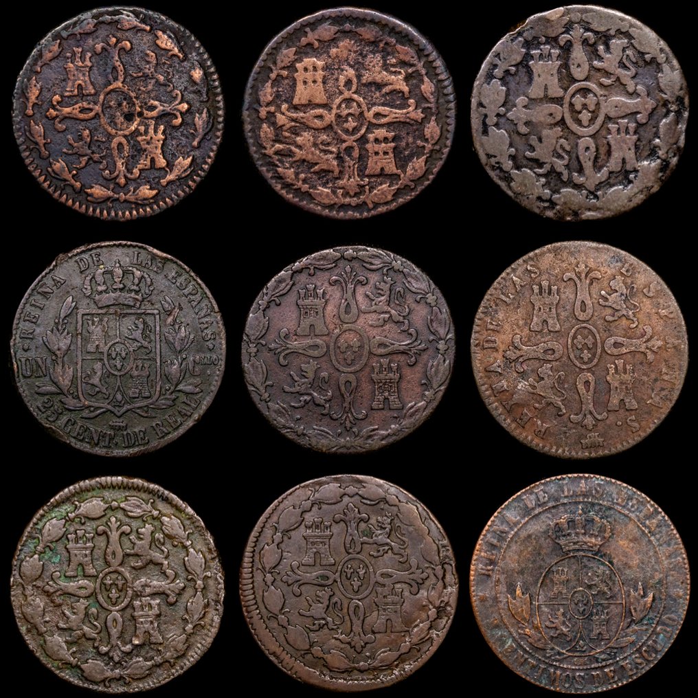 Spain. Fernando VII. Lote de 9 monedas 1803 - 1868 (No Reserve Price) #1.0