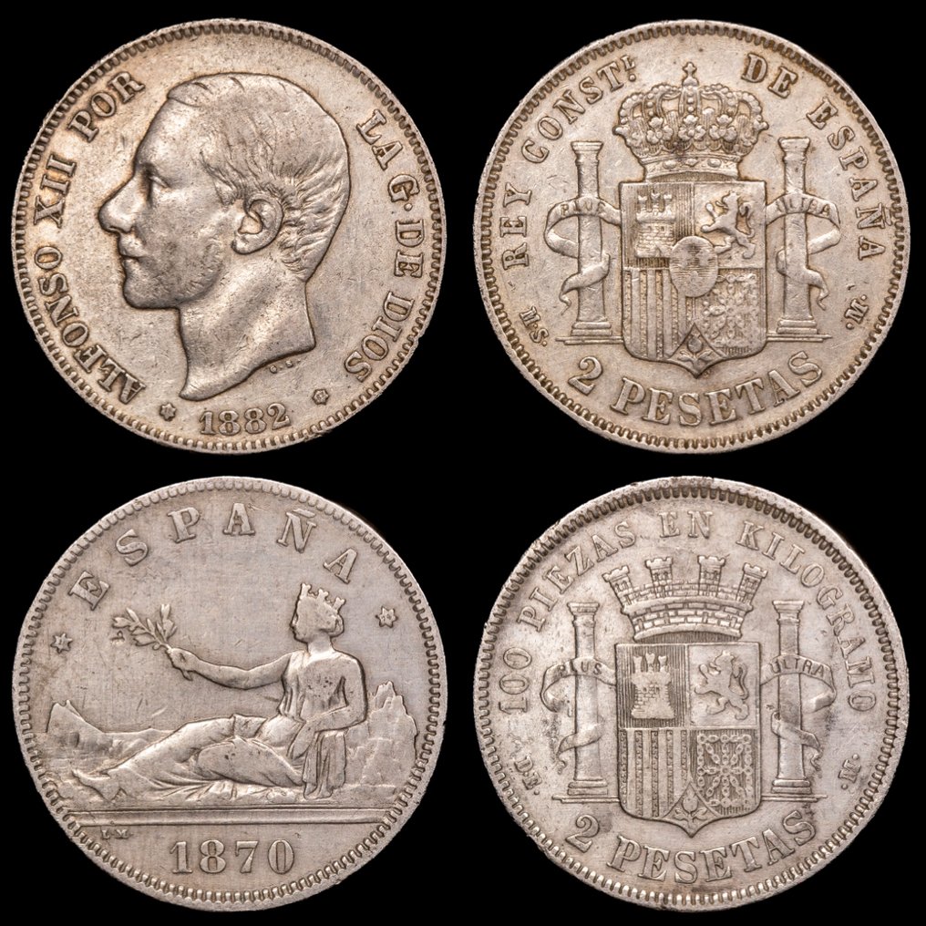 Ισπανία. 2 Pesetas 1870 y 1882 - Madrid  (χωρίς τιμή ασφαλείας) #1.0