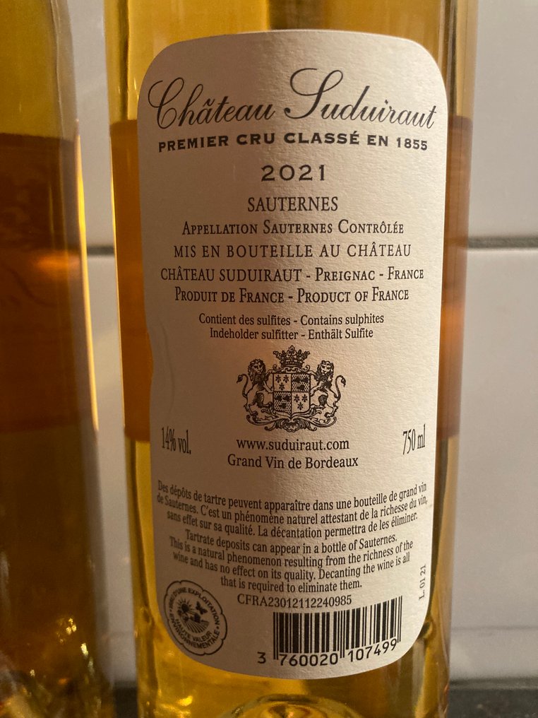 2021 Chateau Suduiraut - Sauternes 1er Grand Cru Classé - 2 Bottles (0.75L) #3.2