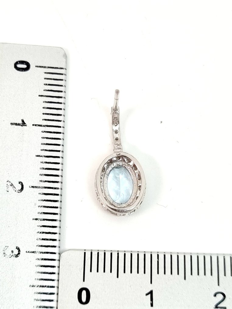 耳环 - 18K包金 白金 海蓝宝石 - 钻石 #3.2