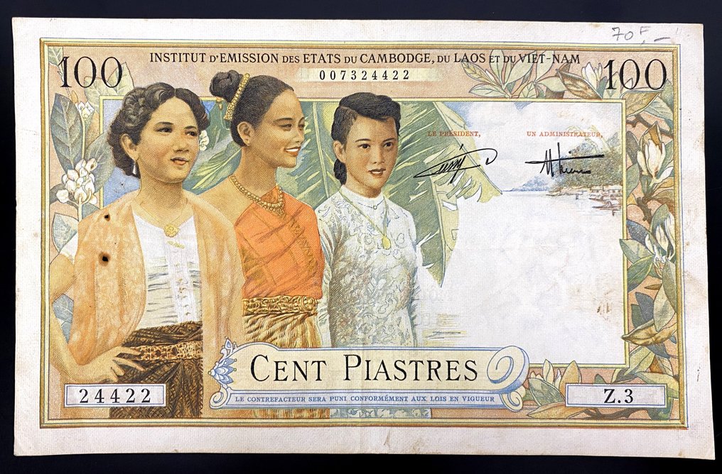 French Indochina. - 3 x 100 Piastres - Various dates - Pick 97 (2) and 108 (1)  (χωρίς τιμή ασφαλείας) #1.0
