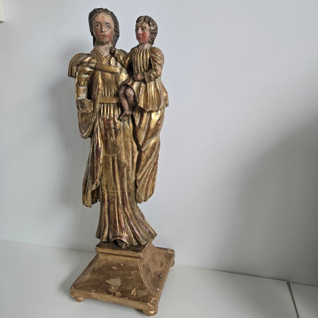 Statue, Madonna met kind - 45.5 cm - Polykrom tre #3.2