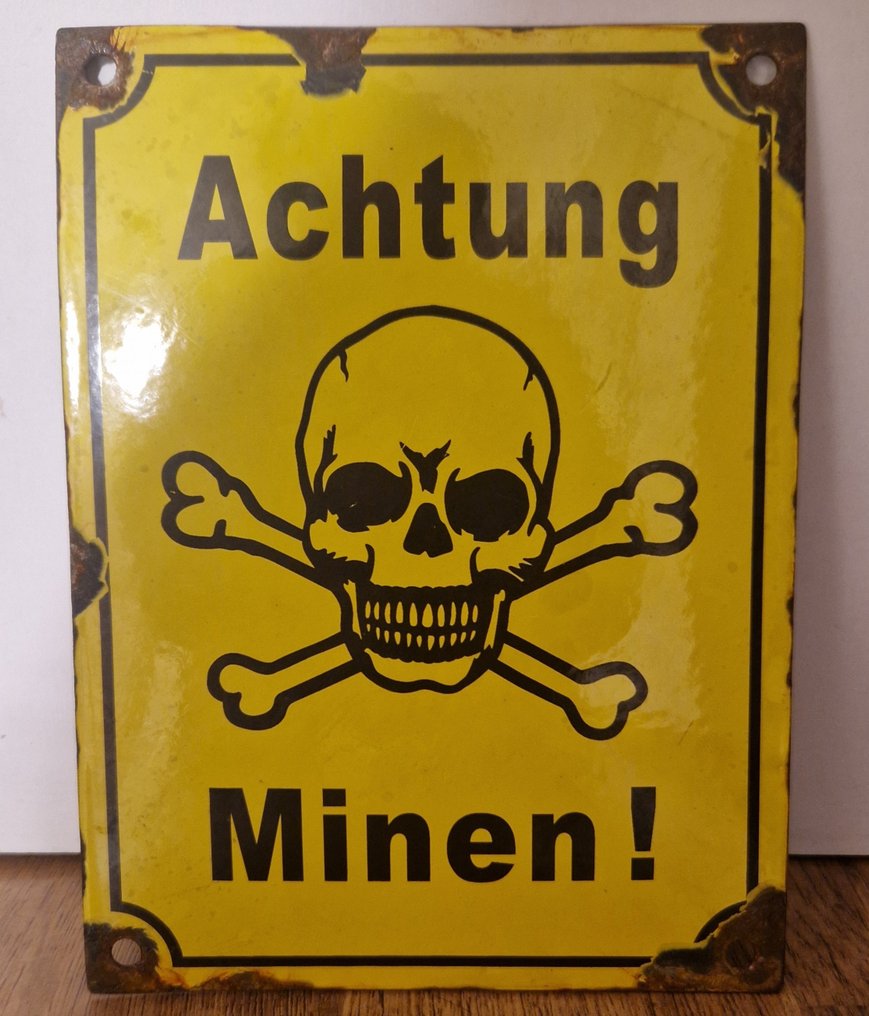 Achtung Minen! - Werbeschild - Emaille, Metall #1.0