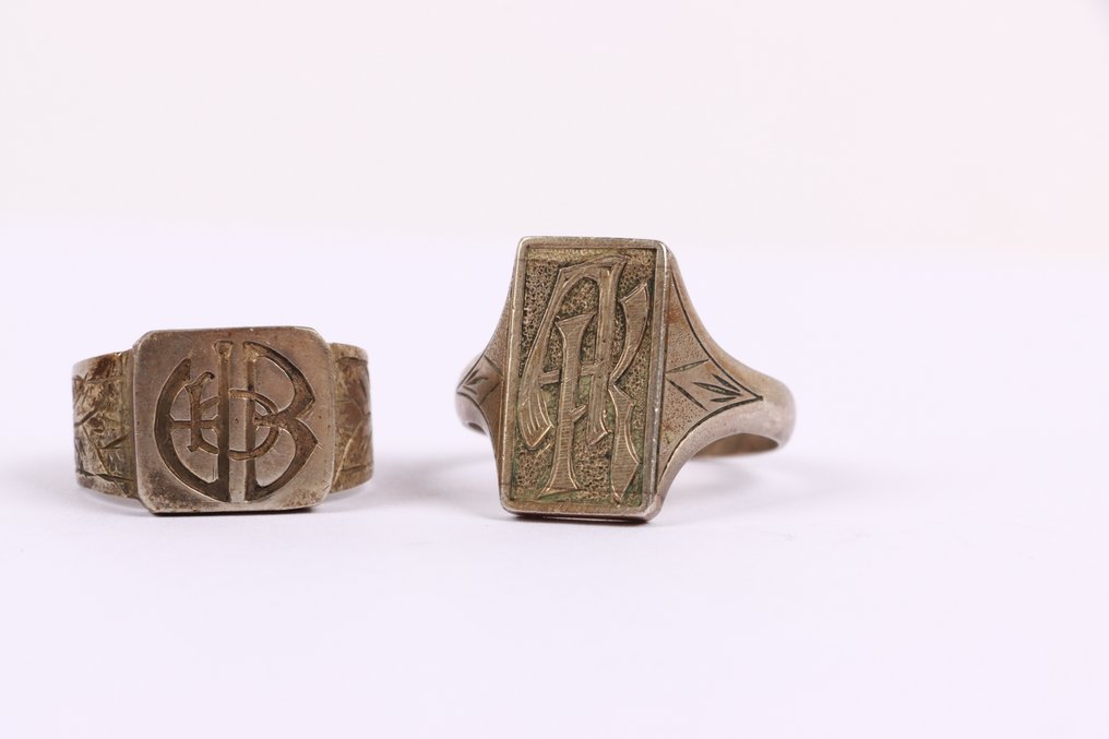 没有保留价 - 戒指 银 - 两个复古的印章 #2.1