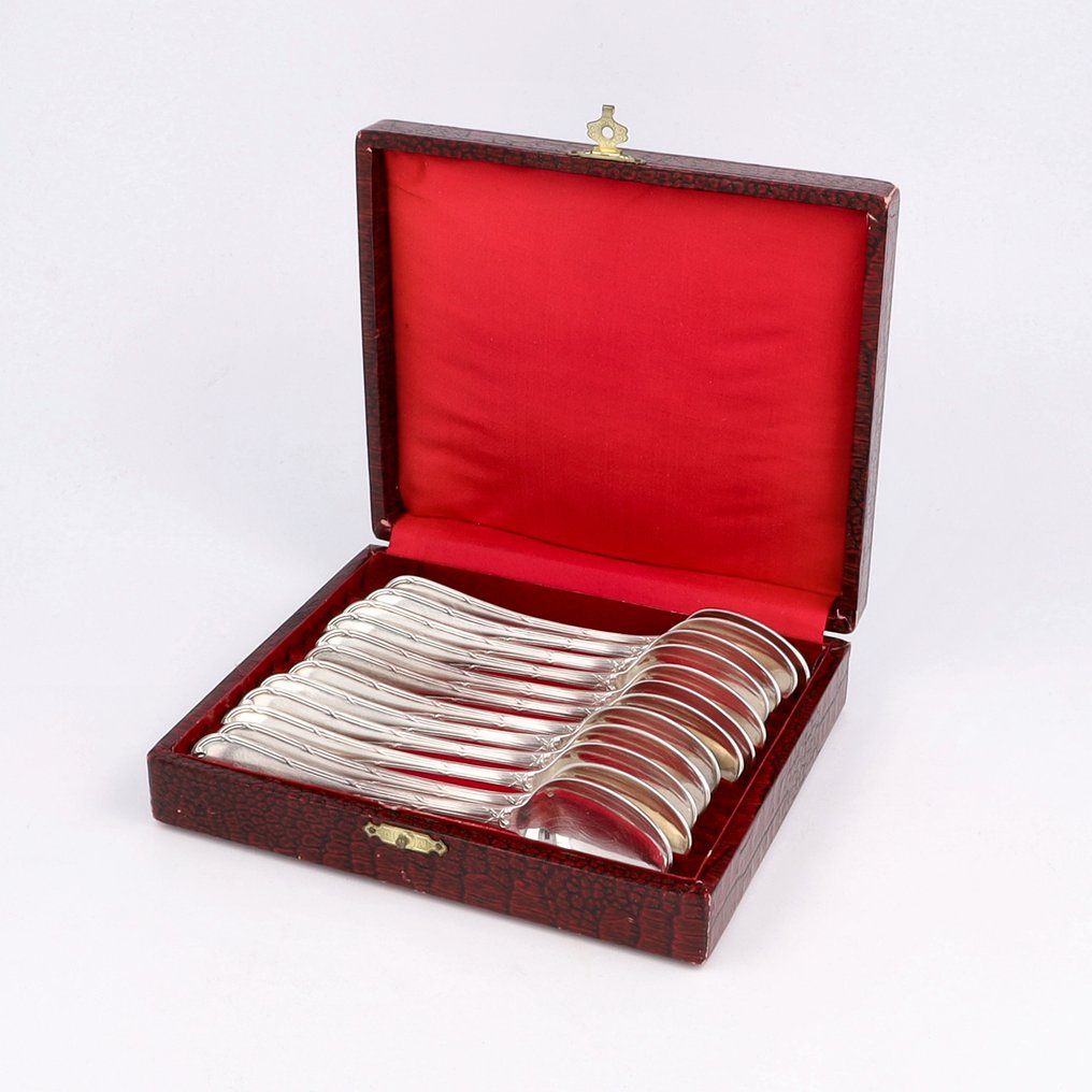 Christofle, (grote) koffielepels - model Rubans - Kaffeske (12) - Forsølvet #1.0