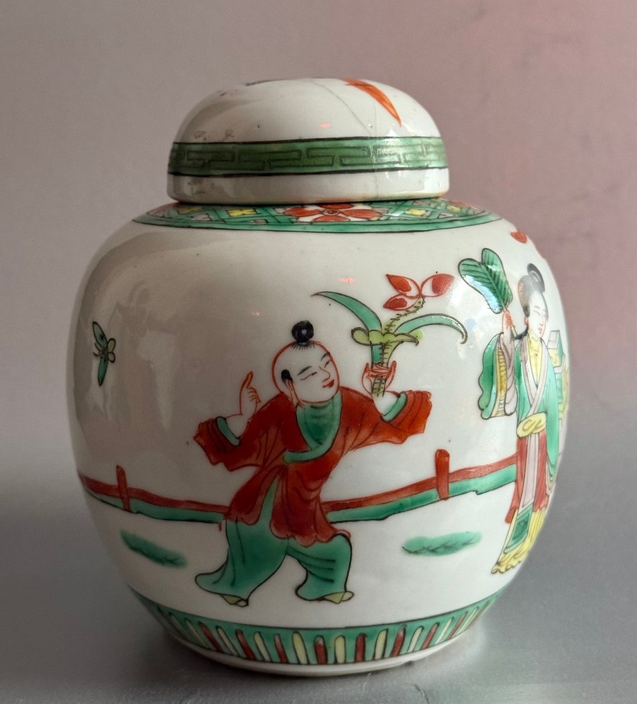 Geschilderde 'figuren' gemberpot - Tarro - Famille verte - Porcelana - buen estado #2.1