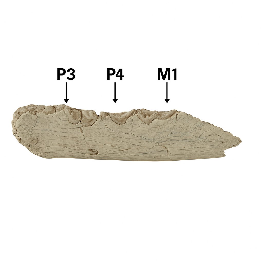 Hoplophoneus Sabertooth „pisică” Nimvarid - Maxilar parțial cu dinții P3, P4 și M1 - Smilodon. - Maxilar fosilizat - Hoplophoneus sp - 2.5 cm - 8 cm #4.3