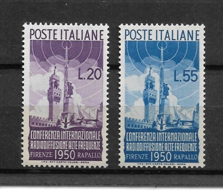 意大利共和国 1950 - 无线广播，两个居中值，整体优质“奢华”橡胶 - Sassone N.623/24 #1.0