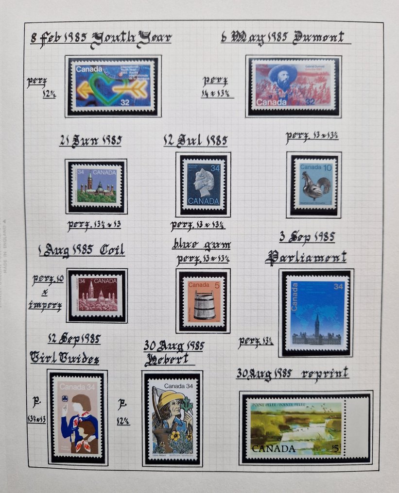 Canada 1930/1986 - Beautifully organized with mention of tanding + (calligraphically) described theme for each - Stanley Gibbons #1.0