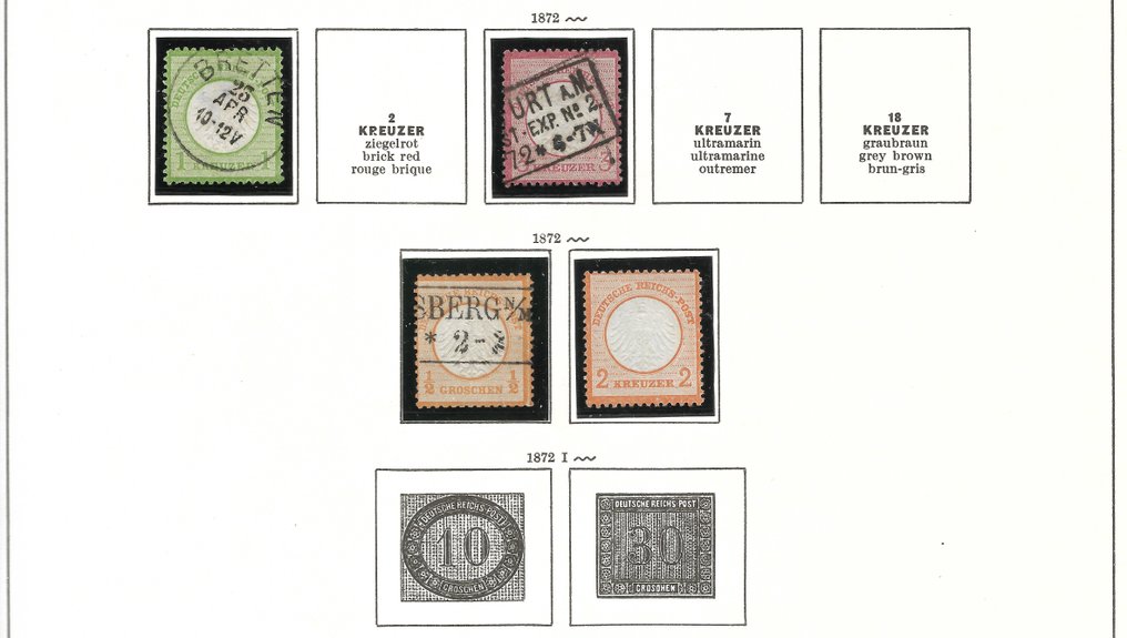 德意志帝國 1872/1874 - D. R. Brustschild收藏在两个Schaubek相册页上 - Deutschland 2023 / aus Mi.-Nr. 2 - 29 #4.3