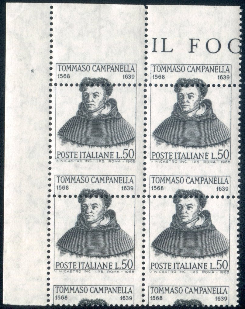 意大利共和国 1968 - Repubblica 多样性 50 里拉 铃声 横向移动的四方角角 - Sassone 1094c #1.0