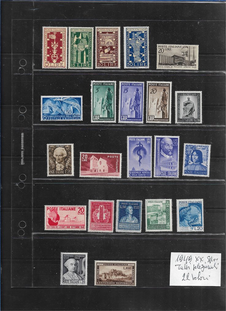 義大利共和國  - 1949年份，完整橡胶，豪华版，居中对准 - Sassone N. 594/615 #1.0