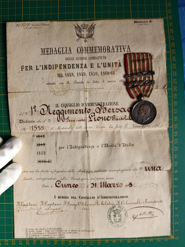 Ιταλία - Στρατιωτικό μετάλλιο - Αναμνηστικό Μετάλλιο των Πολέμων Ανεξαρτησίας – Βασίλειο της Ιταλίας – με Πρωτότυπο Έγγραφο #1.0