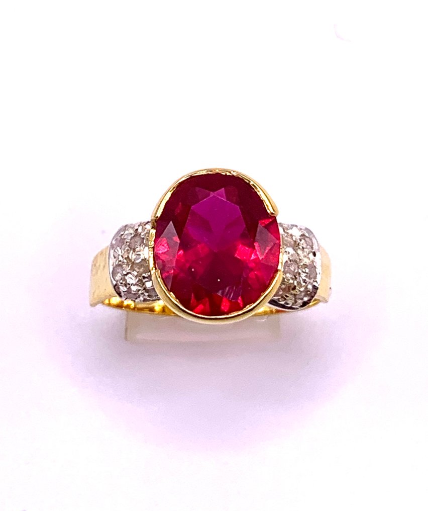 Senza prezzo di riserva - Anello - 9 kt Oro giallo, Argento Rubino - Diamante #1.0