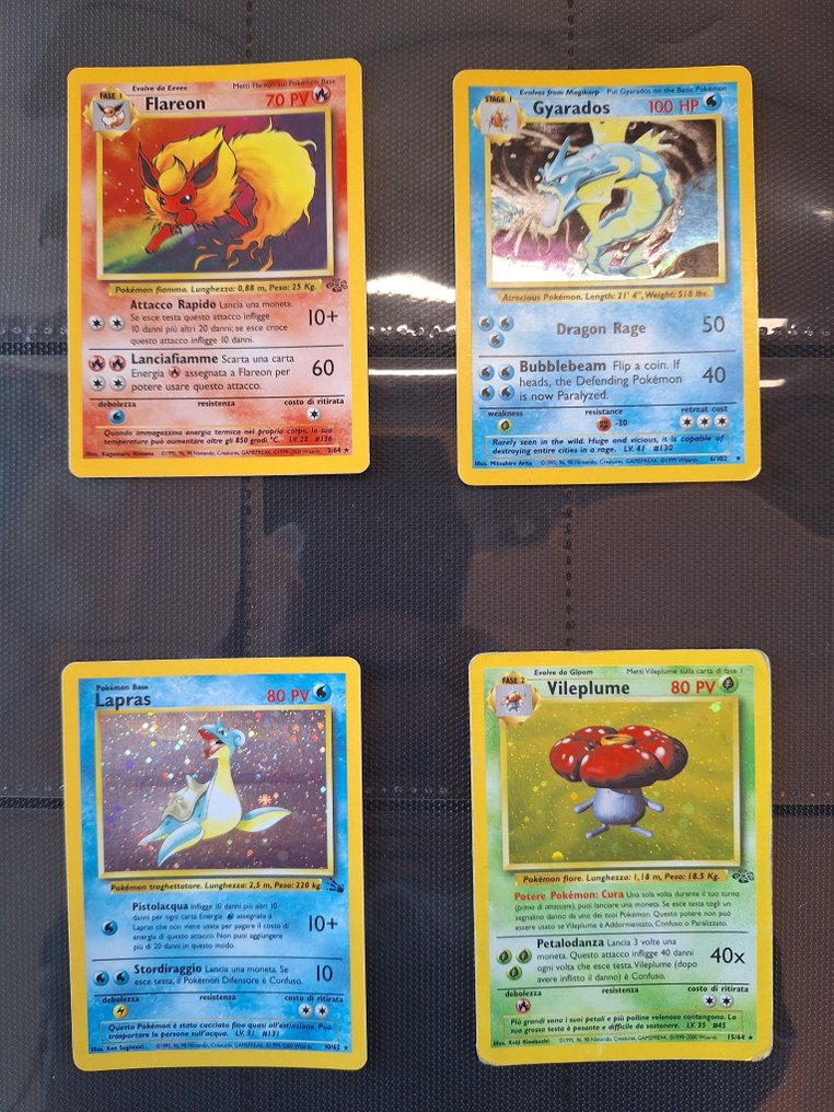 Pokémon - 4 Card - Flareon, Gyarados, Lapras, Vileplume Foil, Holo - WOTC - Base set, Fossil, Jungle #1.0