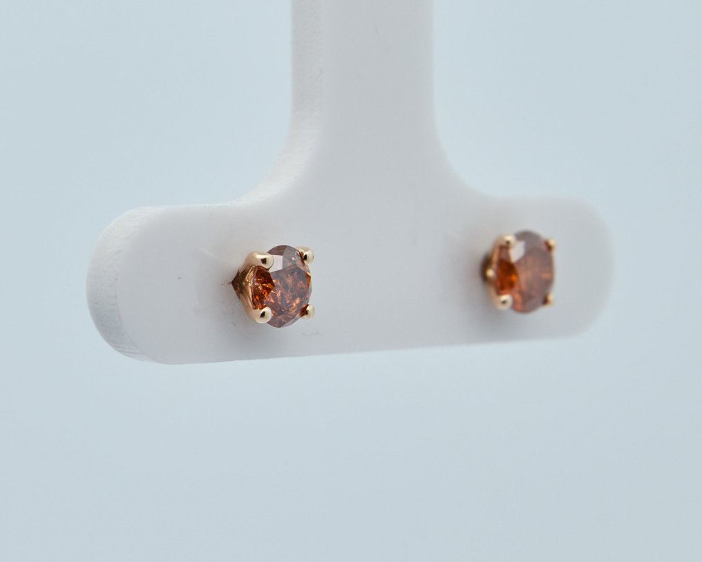 沒有保留價 - 耳環 - 14 克拉 黃金 -  0.60ct. tw. 鉆石 (天然彩色) #1.0