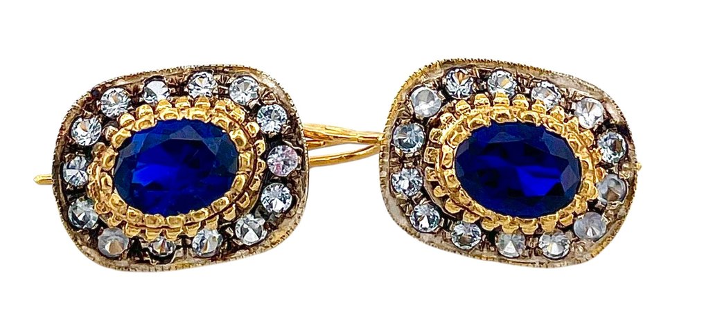 没有保留价 - 耳环 - 9 kt. 黄金, 银 蓝宝石 - 海蓝宝石 #4.3