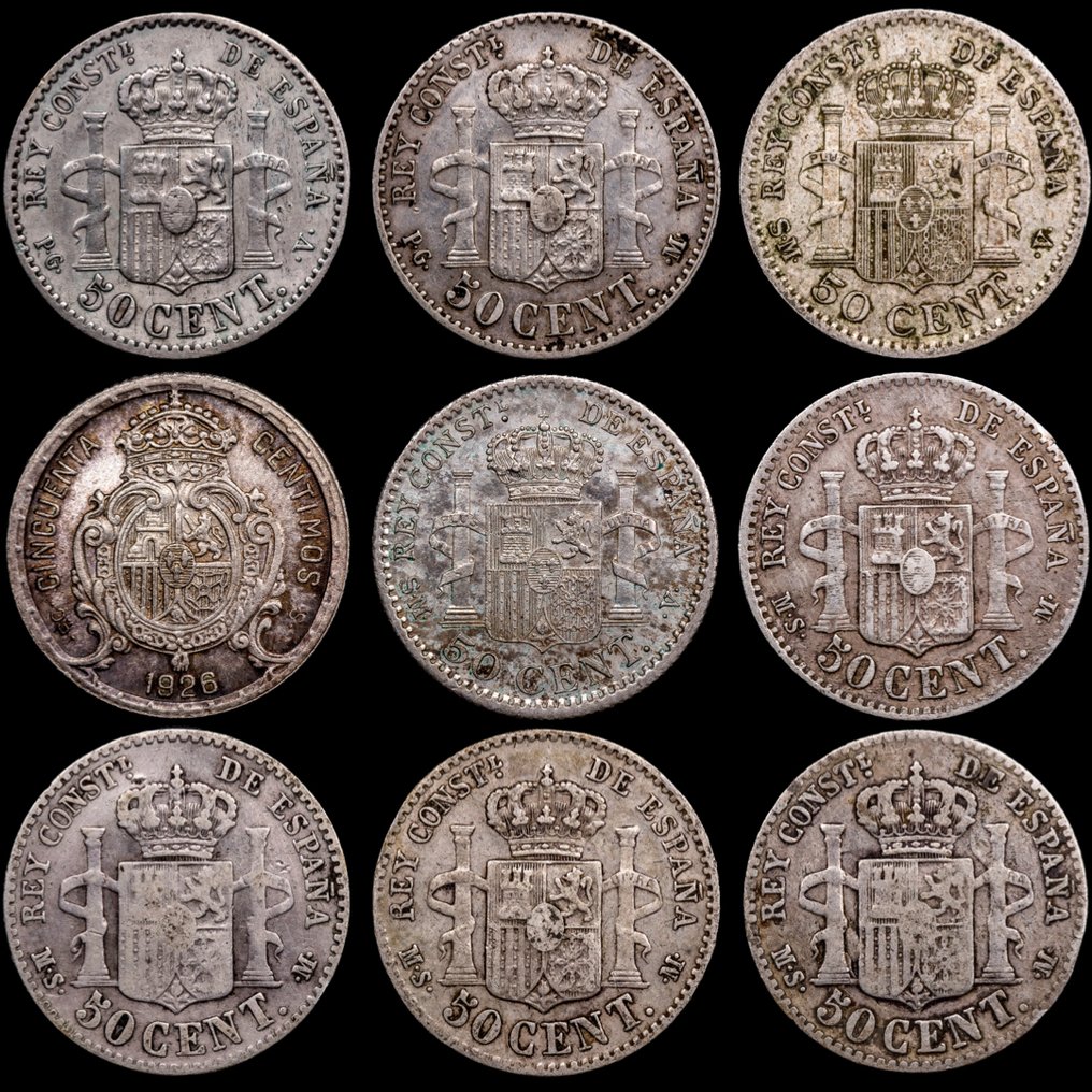Spain. Alfonso XII. 5 Céntimos 1892 - 1926 / Lote de 9 monedas (No Reserve Price) #1.0