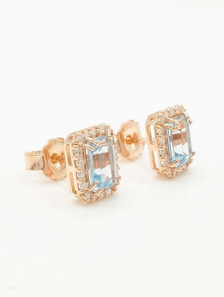 χωρίς τιμή ασφαλείας - Βραδινά σκουλαρίκια - 14 καράτια Ροζ χρυσό Ακουαμαρίνης - Διαμάντι - 585 #2.1