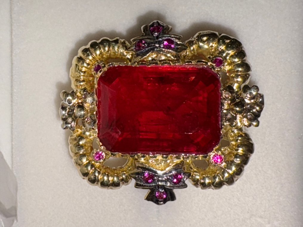 沒有保留價 - Ring - 9 kt. Yellow gold, Silver Ruby - Ruby #2.1