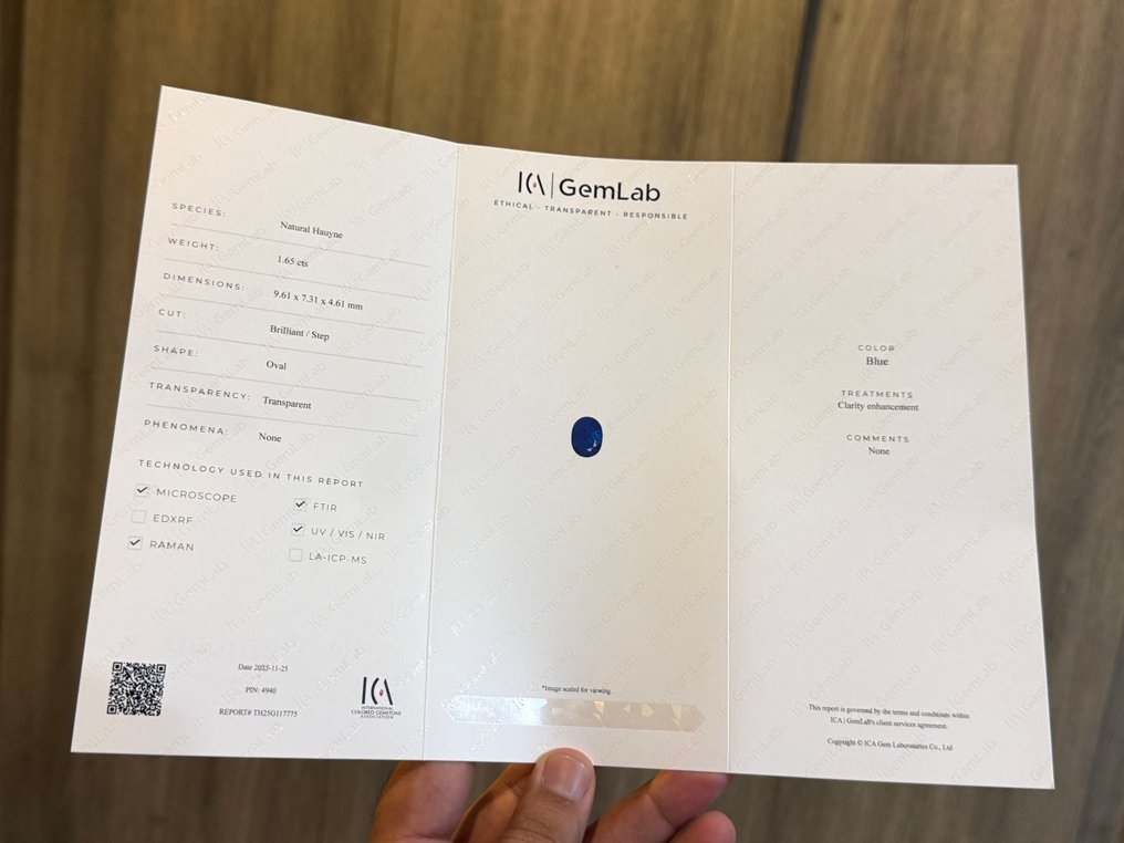 χωρίς τιμή ασφαλείας - 1 pcs  Μπλε Διάφοροι πολύτιμοι λίθοι  - 1.65 ct - Διεθνής Ένωση Έγχρωμων Πολύτιμων Λίθων (ICA GemLab) - Φυσικό Hauyne #2.1