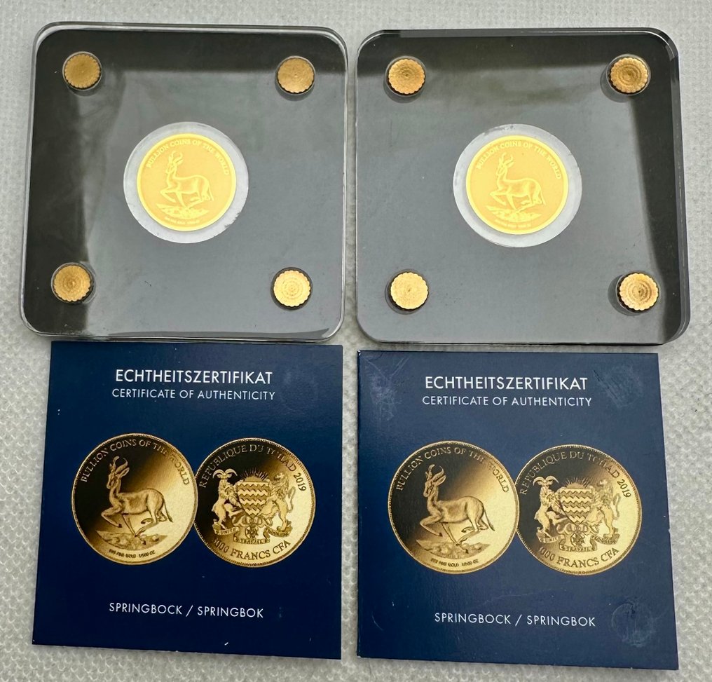 Chad. 3000 Francs ND 2x Springbock , 2x1/500 Oz, oro (.999)  (No reserve price) #1.0