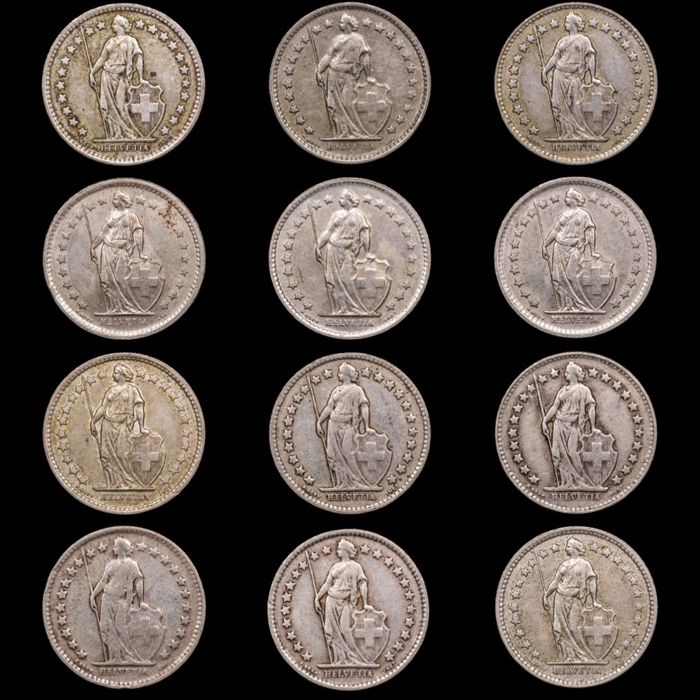 Ελβετία. 1/2 Franco 1921 - 1967 / 12 monedas (χωρίς τιμή ασφαλείας) #1.0