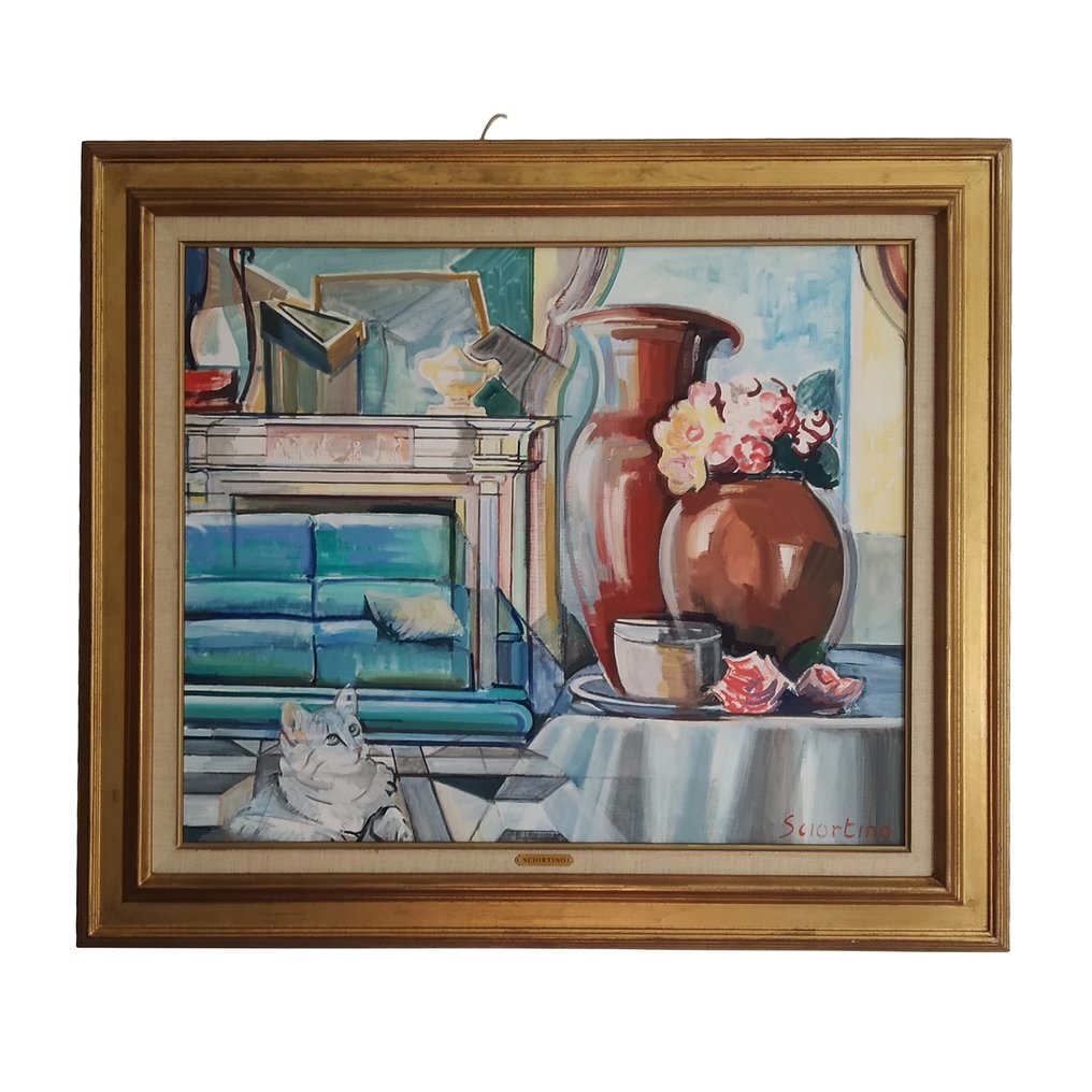 Stéphane Sciortino (1925-2009) - Nature morte au chat #1.0