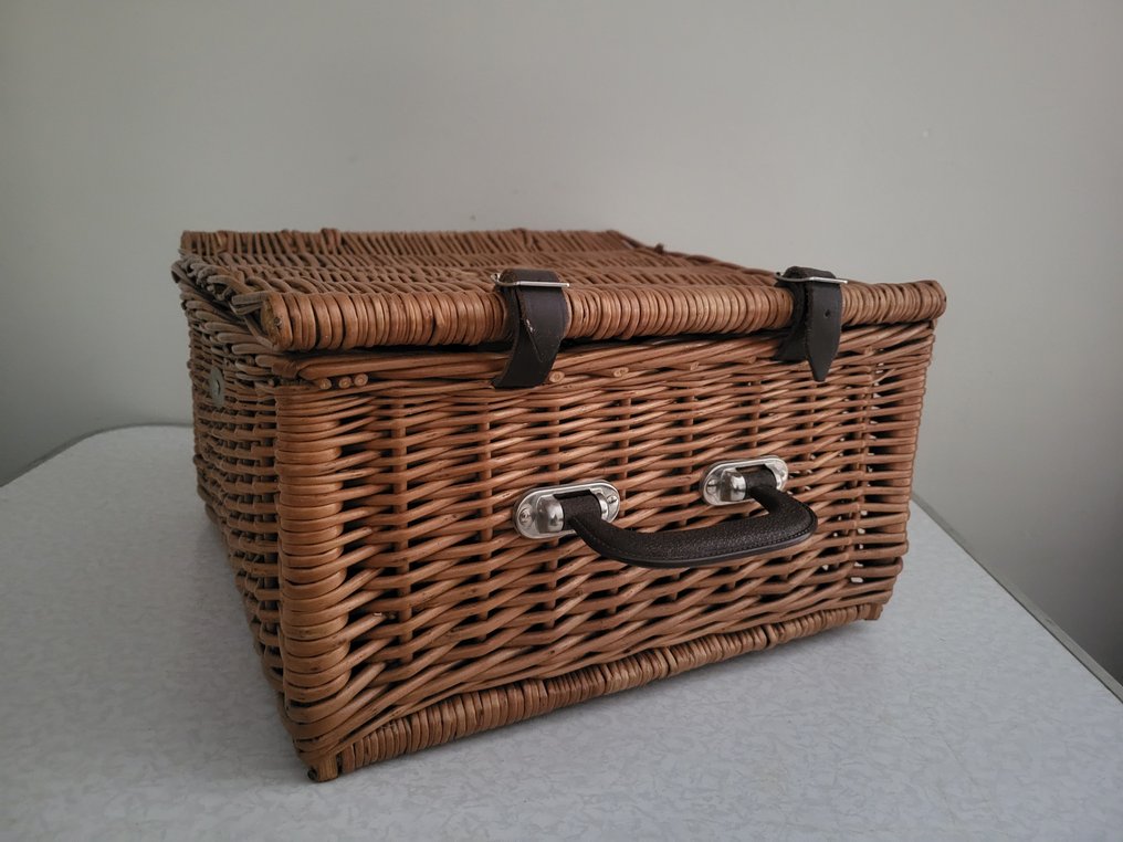 Picknickmand - Riet, aardewerk leer, roestvrij staal - met leer en accessoires #2.1